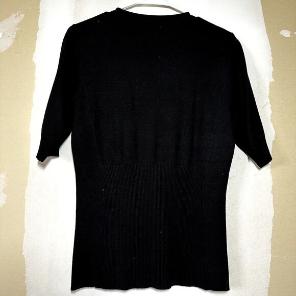 Cache Blouse Top Knitted Deep V-Neck Short Sleeve Button Embellished Black Large - Picture 4 of 4